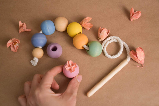 Wooden Lacing Toy Rainbow Pastel Balls toy for toddler