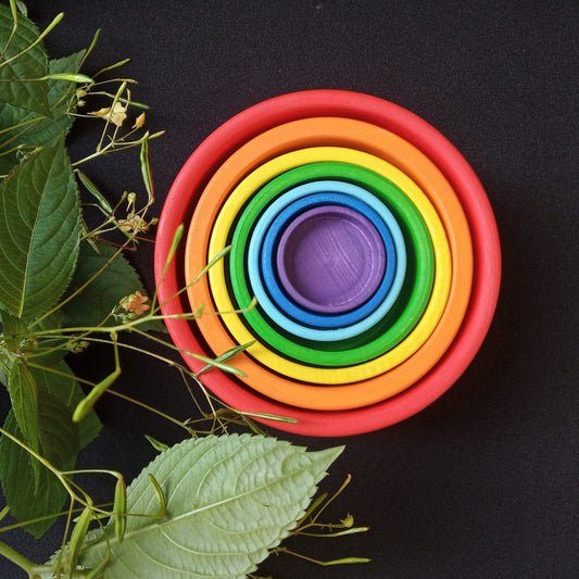 Rainbow wooden nesting bowls