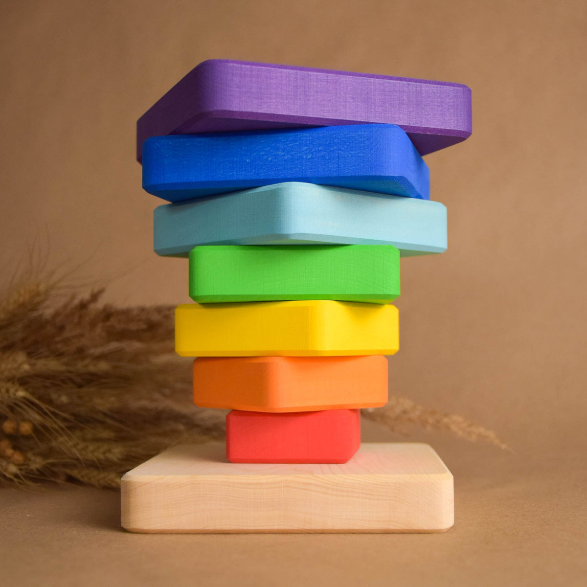 Linden wood stacking rings toy with square rings