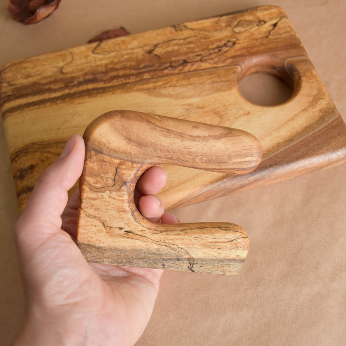 Handmade Montessori knife and cutting board set in solid walnut wood with a natural oil finish