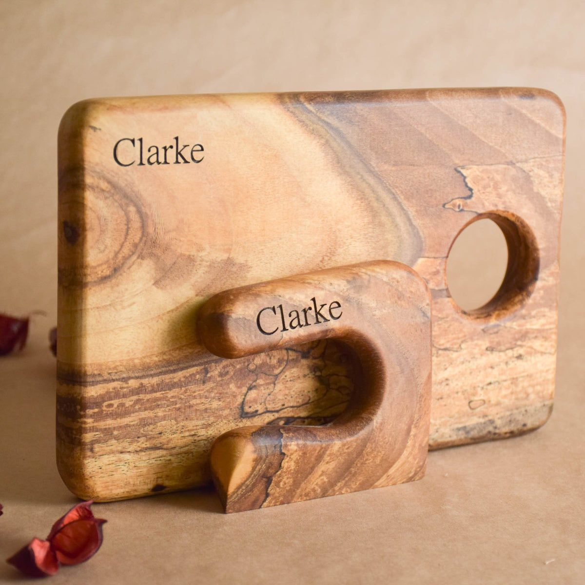 Handmade Montessori knife and cutting board set in solid walnut wood with a natural oil finish