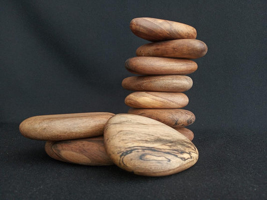 Handcrafted walnut wooden stacking pebbles