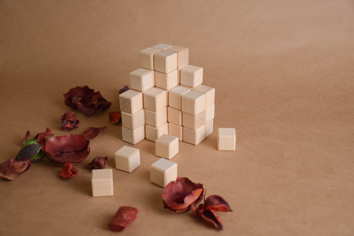 Close product view of the Wooden Blocks Set 0.7 in / 2 cm - 48 pcs wooden building blocks, made from linden wood.