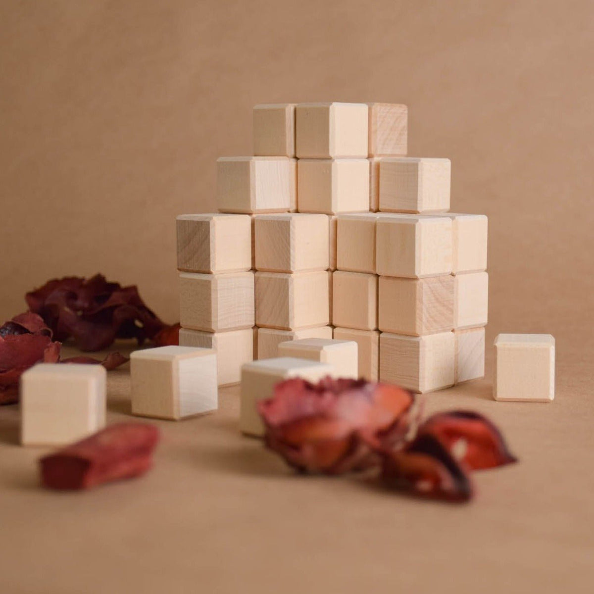 Product photo of Wooden Blocks Set 0.7 in / 2 cm - 48 pcs, a natural-toned counting wooden wooden building blocks set.