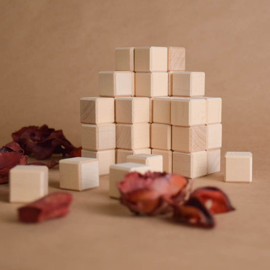 Product photo of Wooden Blocks Set 0.7 in / 2 cm - 48 pcs, a natural-toned counting wooden wooden building blocks set.