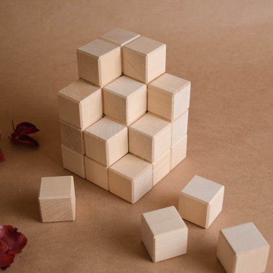 Product photo of Wooden Blocks Set 1.2 in / 3 cm - 30 pcs, a natural-toned counting wooden wooden building blocks set.
