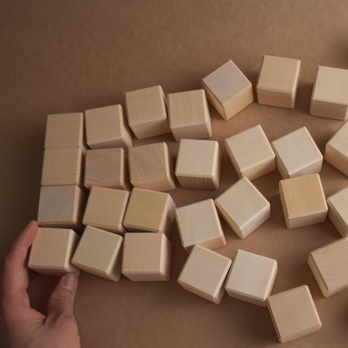 Product photo of Wooden Blocks Set 1.4 in / 3.5 cm - 40 pcs, a natural-toned counting wooden wooden building blocks set.