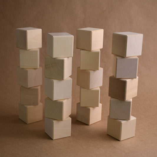 Product photo of Wooden Blocks Set 1.8 in / 4.5 cm - 24 pcs, a natural-toned counting wooden wooden building blocks set.