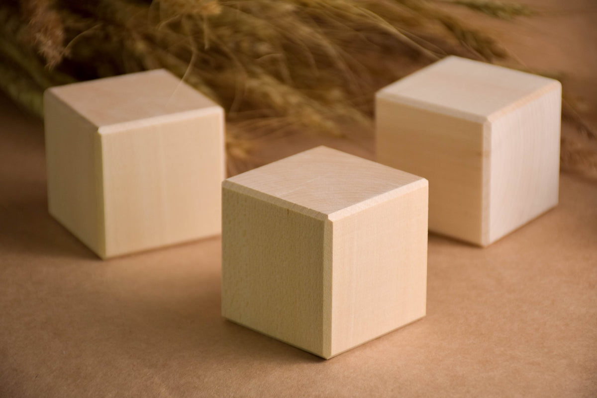 Close product view of the Wooden Blocks Set 1.9 in / 5 cm - 18 pcs wooden building blocks, made from linden wood.