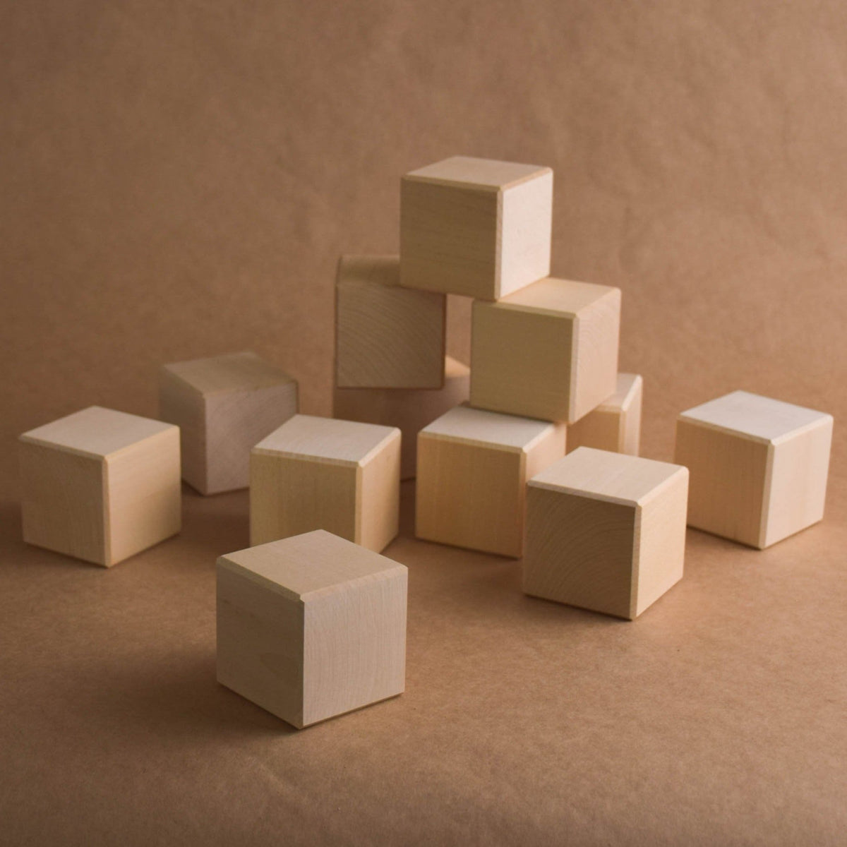 Product photo of Wooden Blocks Set 1.9 in / 5 cm - 18 pcs, a natural-toned counting wooden wooden building blocks set.