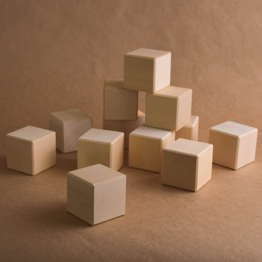 Product photo of Wooden Blocks Set 1.9 in / 5 cm - 18 pcs, a natural-toned counting wooden wooden building blocks set.