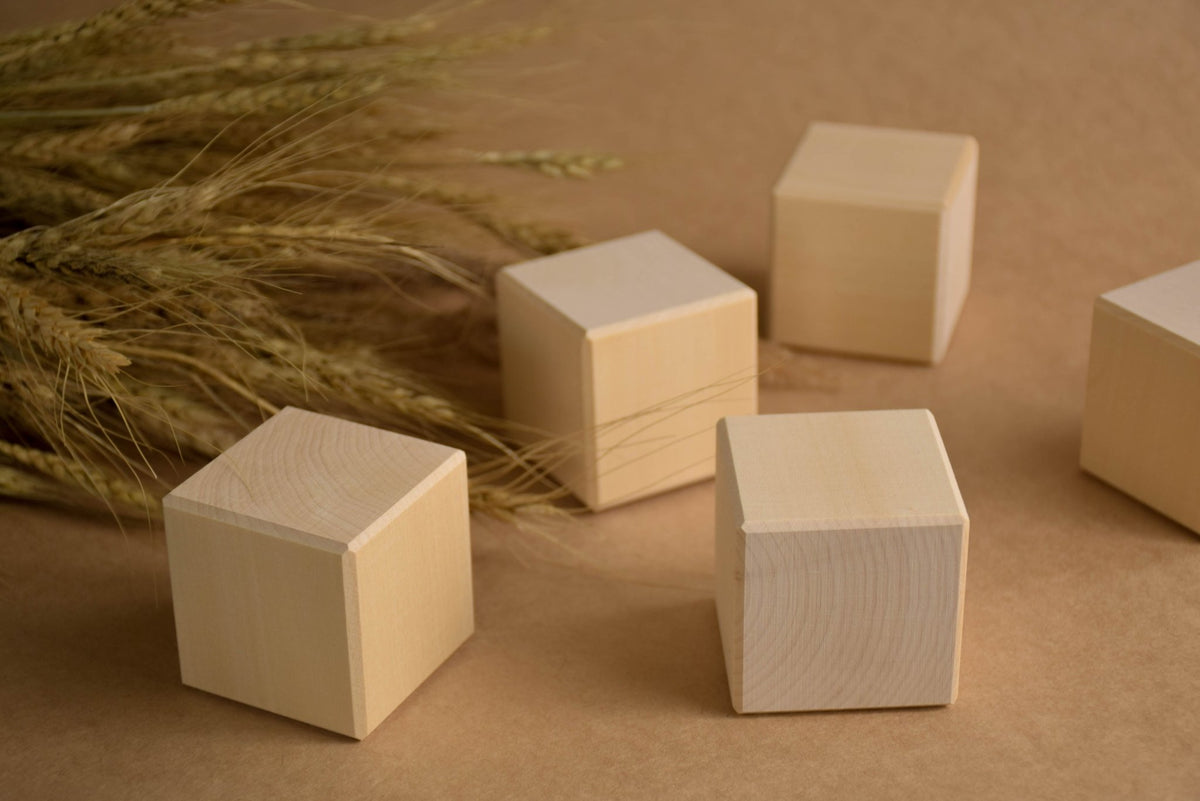 Product photo of Wooden Blocks Set 1.9 in / 5 cm - 18 pcs, a natural-toned counting wooden wooden building blocks set.