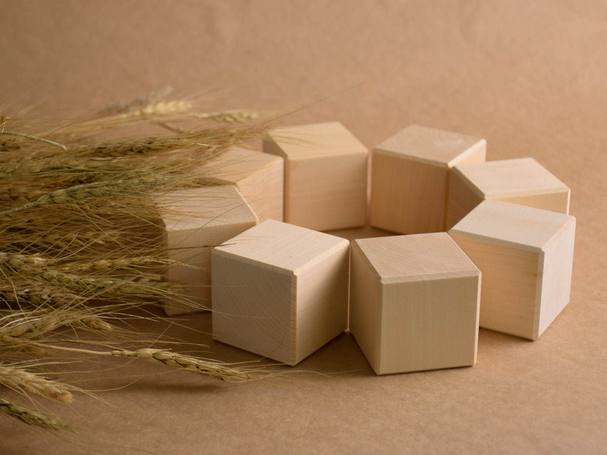 Wooden Blocks Set 1.9 in / 5 cm - 18 pcs set with natural-toned counting wooden elements for hands-on construction play.