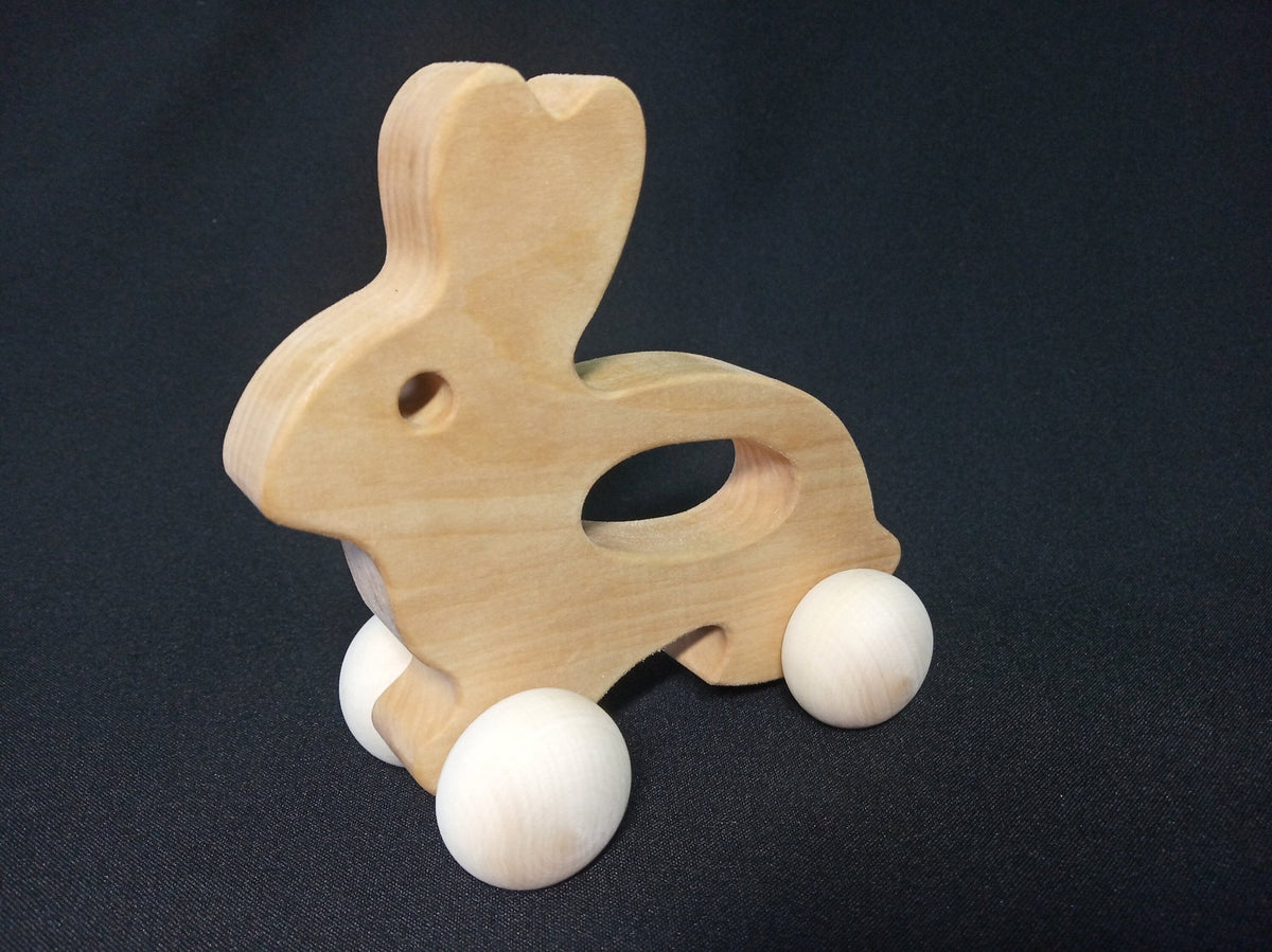 Linden wood rabbit push toy