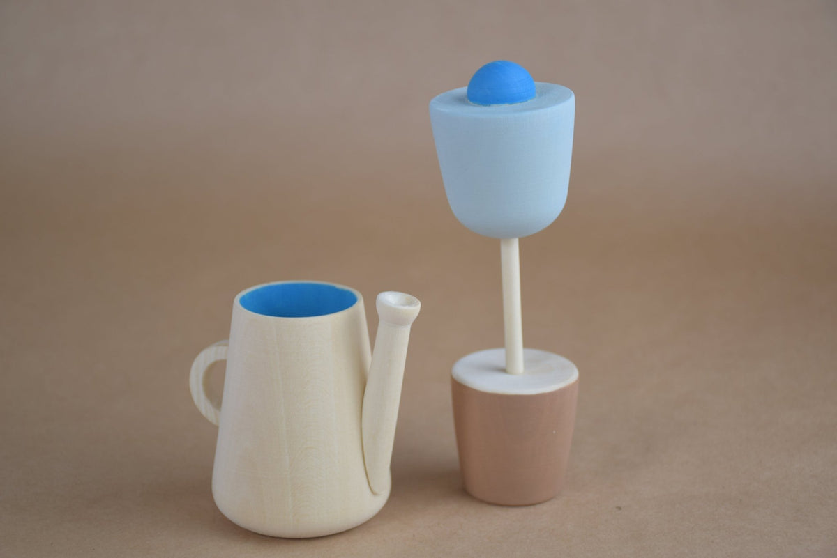 Handmade wooden flowers for pretend gardening