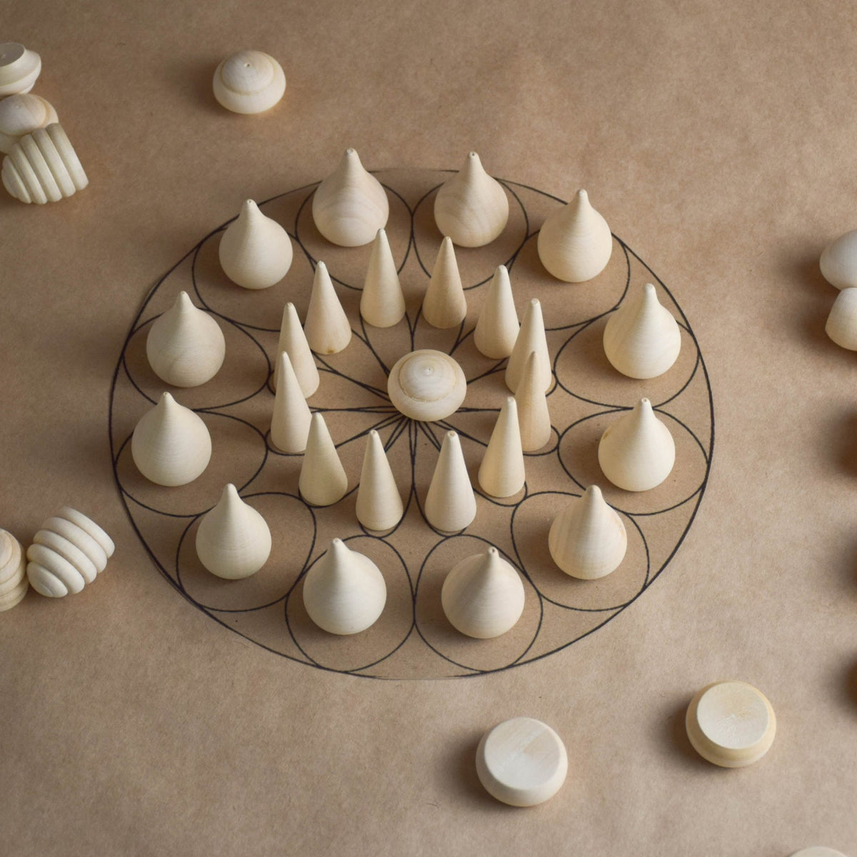 Wooden mandala pieces