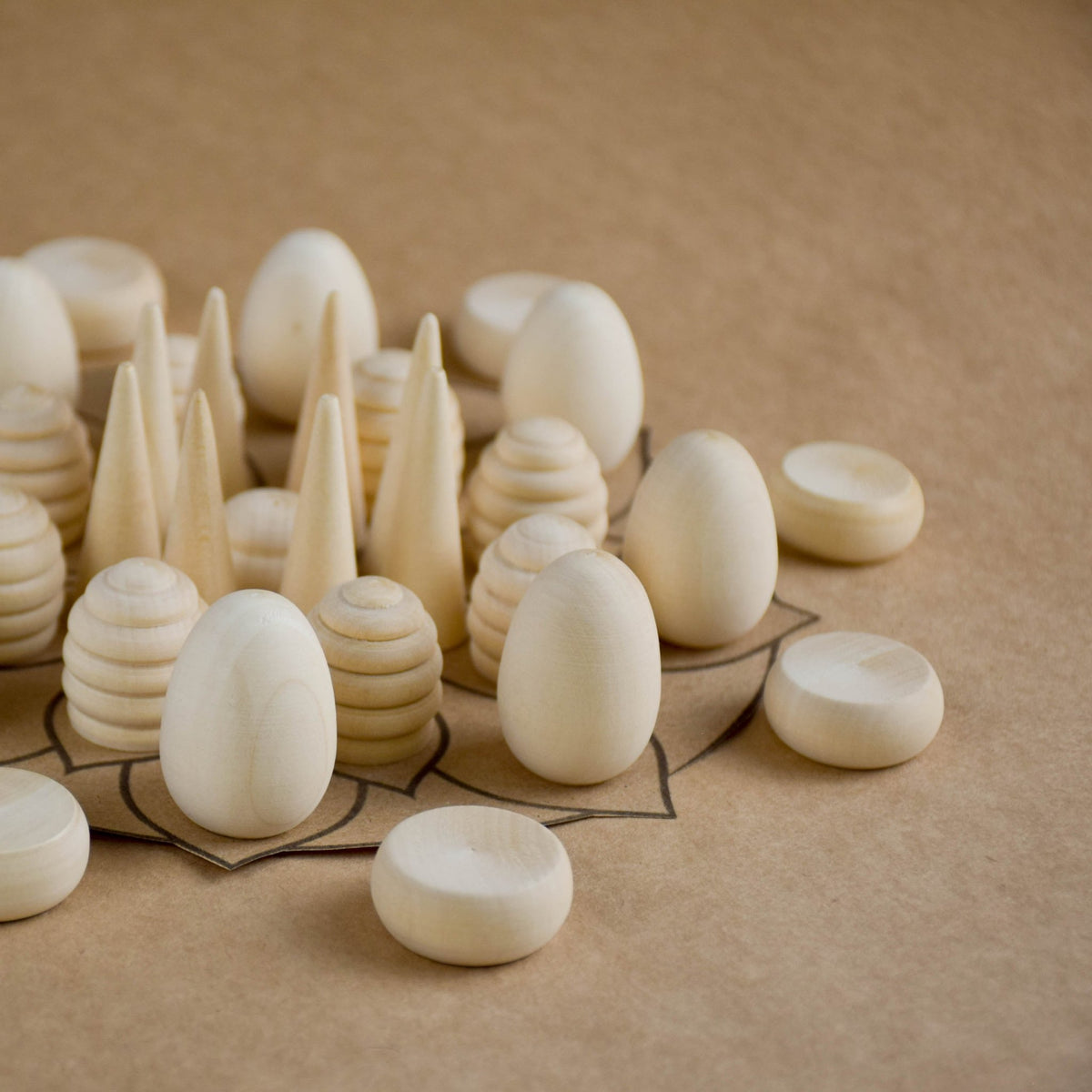 Wooden pieces for mandala patterns