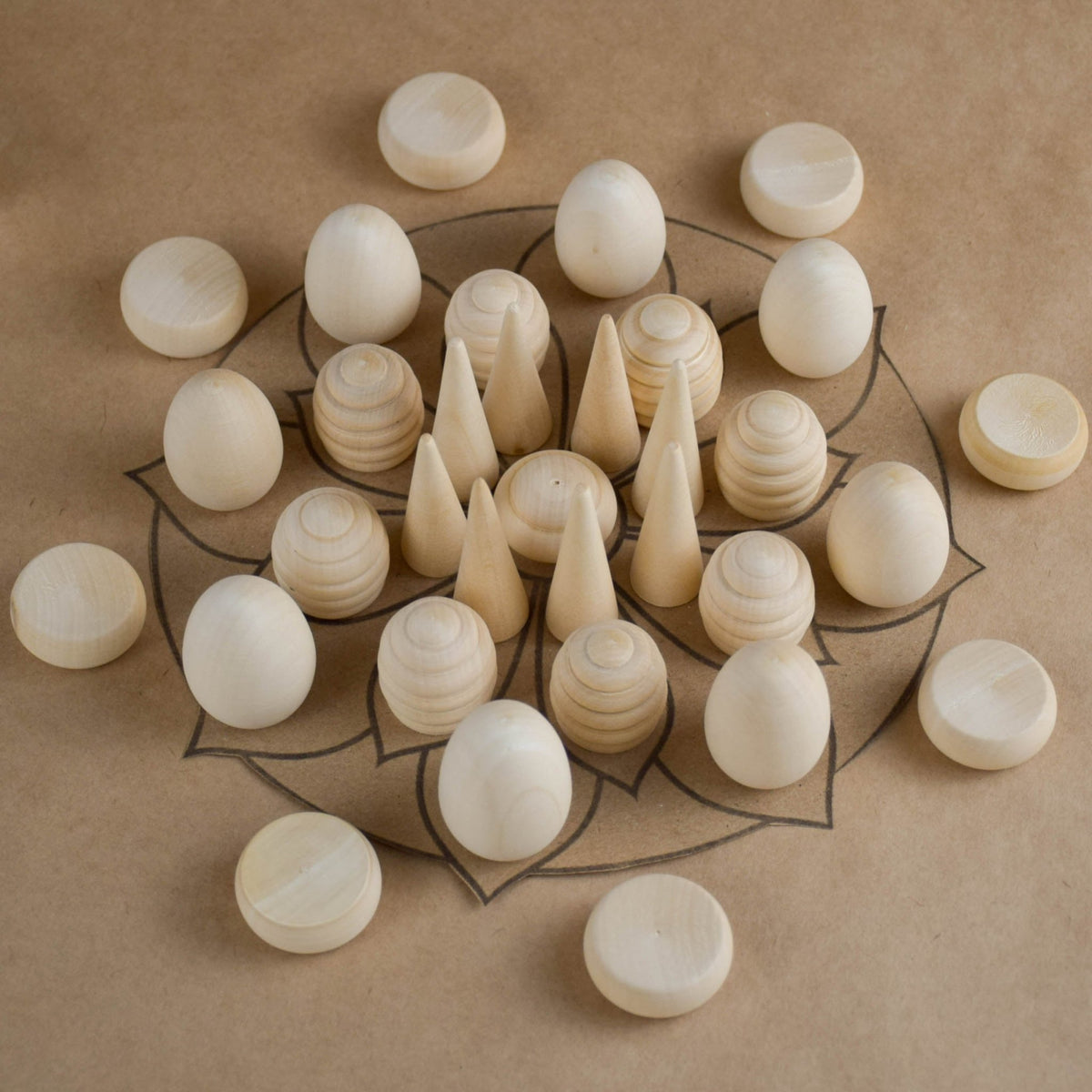 Mandala pieces made from wood