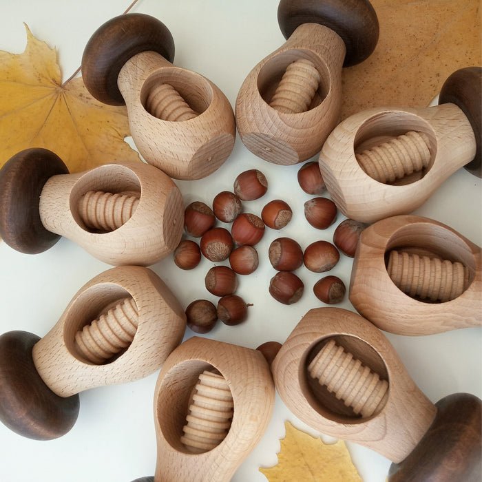 Beech wood twist-and-unscrew mushroom toy