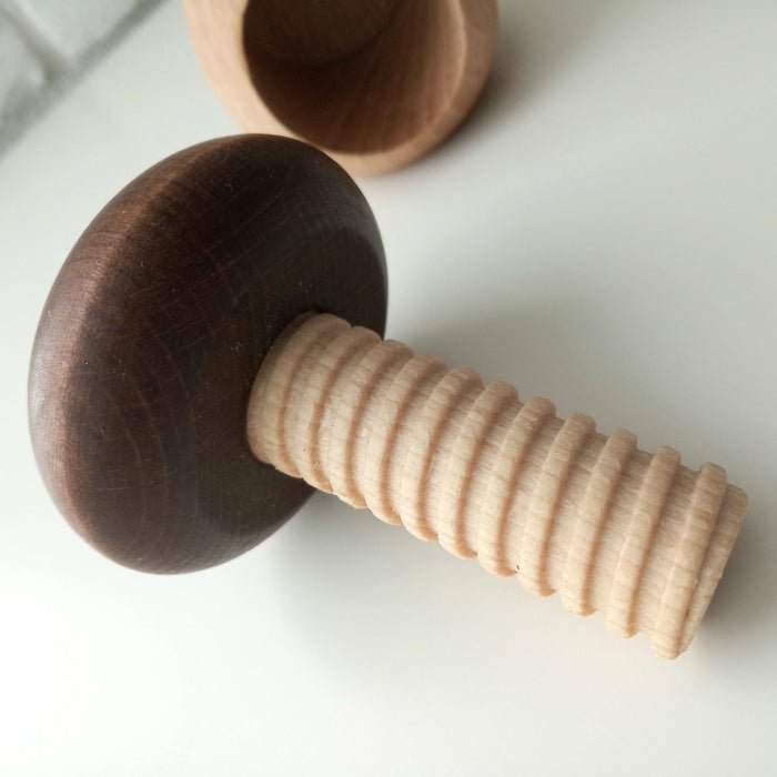 Mushroom screw toy made from beech wood