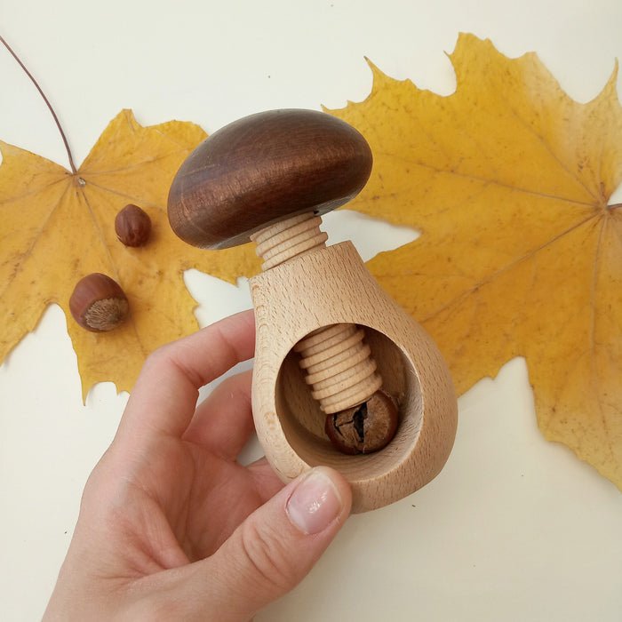 Mushroom screw toy made from beech wood