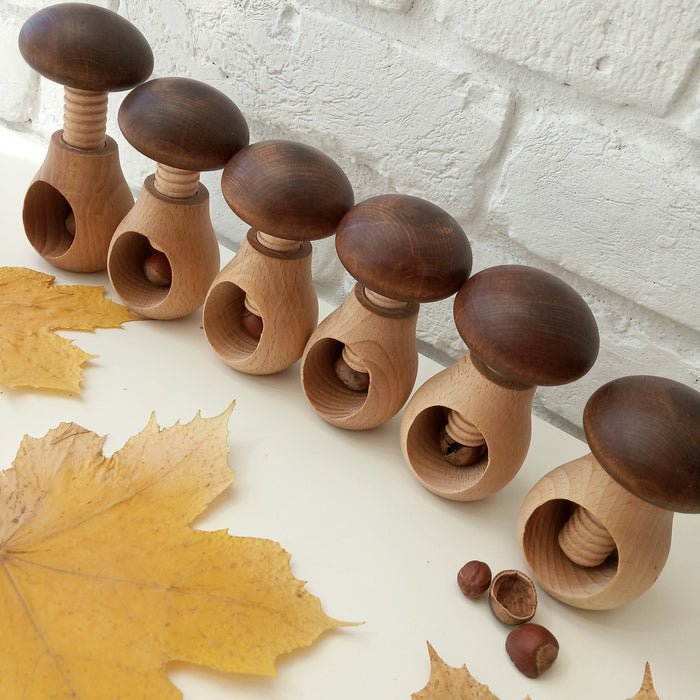 Beech wood twist-and-unscrew mushroom toy