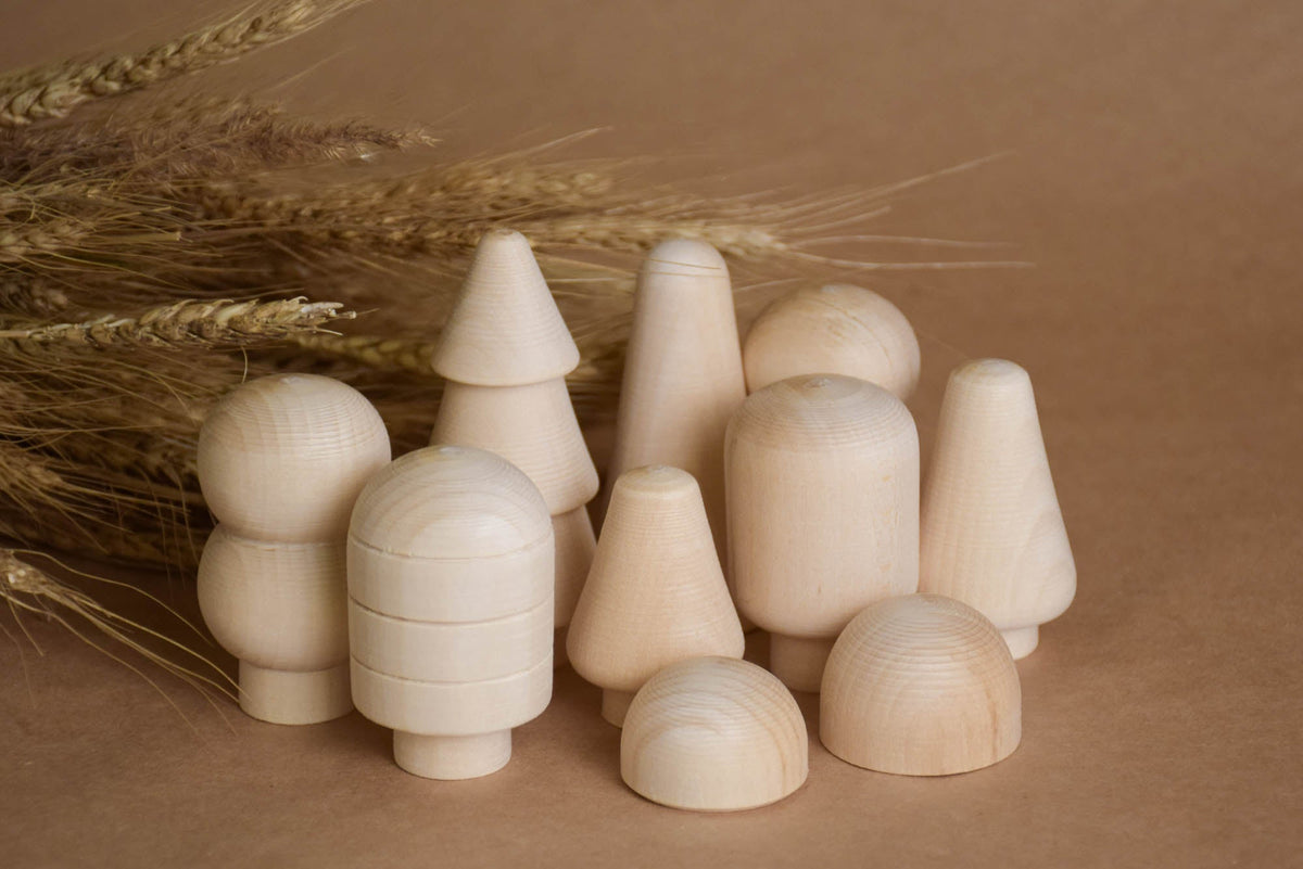 Wooden trees and bushes toy set