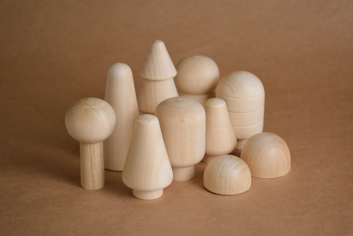 Handmade wooden trees and bushes