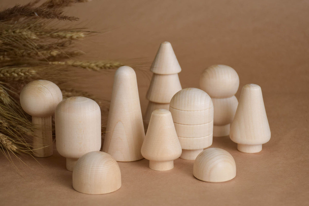 Handmade wooden trees and bushes