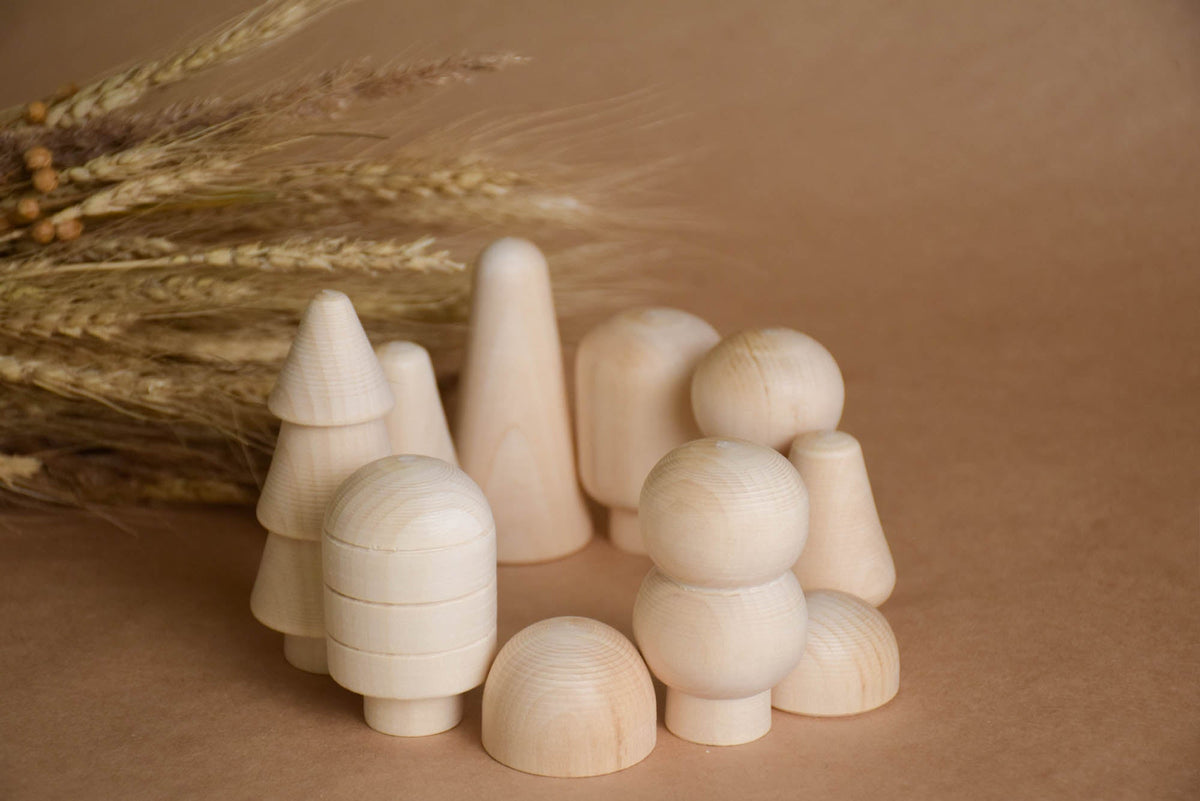 Wooden trees and bushes for imaginative play