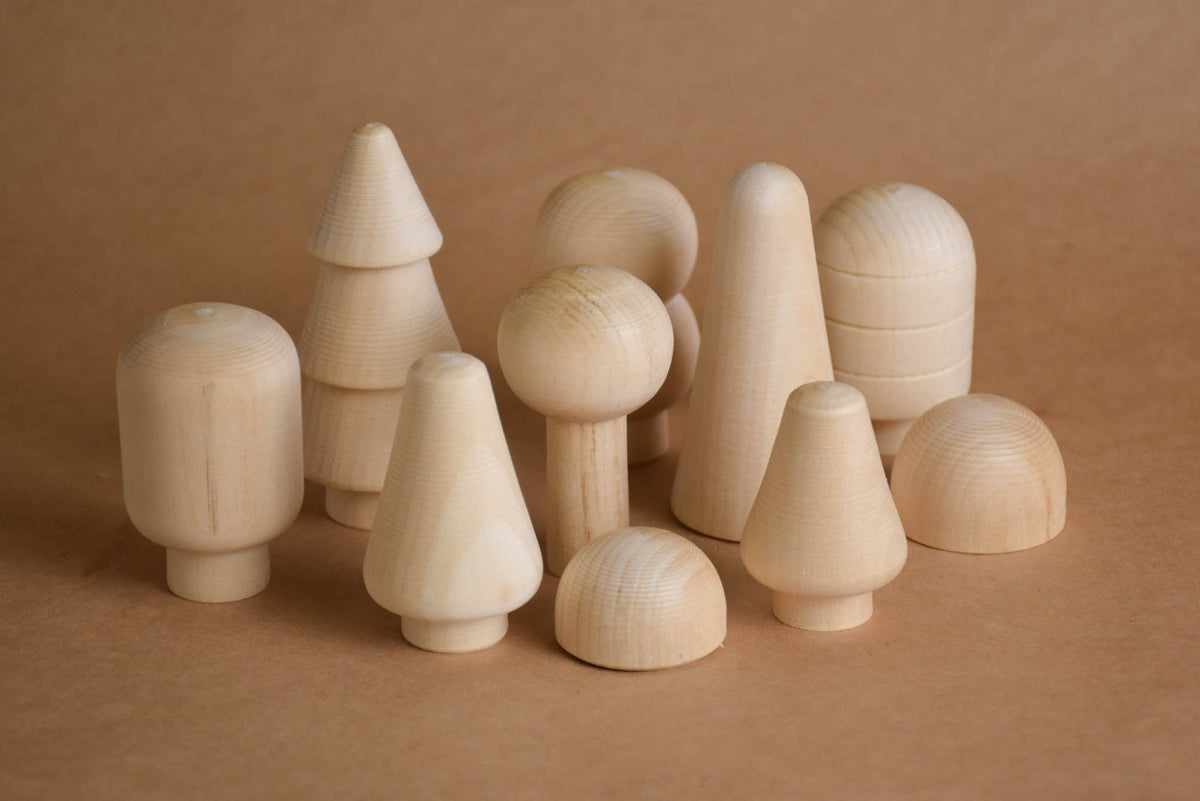 Natural wooden forest figures